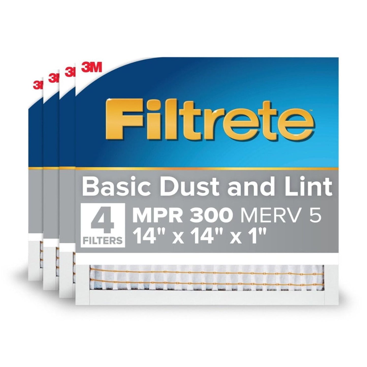 Filtrete 14x14x1 HVAC Furnace Air Filter, MPR 300 MERV 5, Basic Dust and Lint, 4 Pack