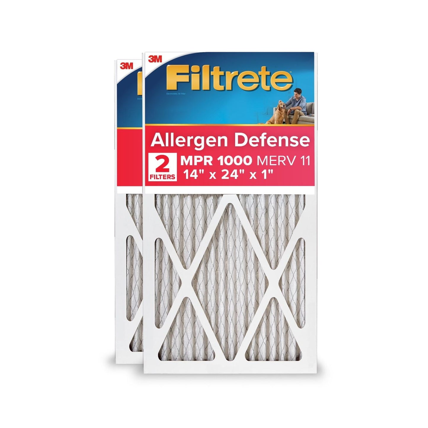 Filtrete 14x24x1 HVAC Furnace Air Filter, MPR 1000 MERV 11, Allergen Defense, 2 Filters
