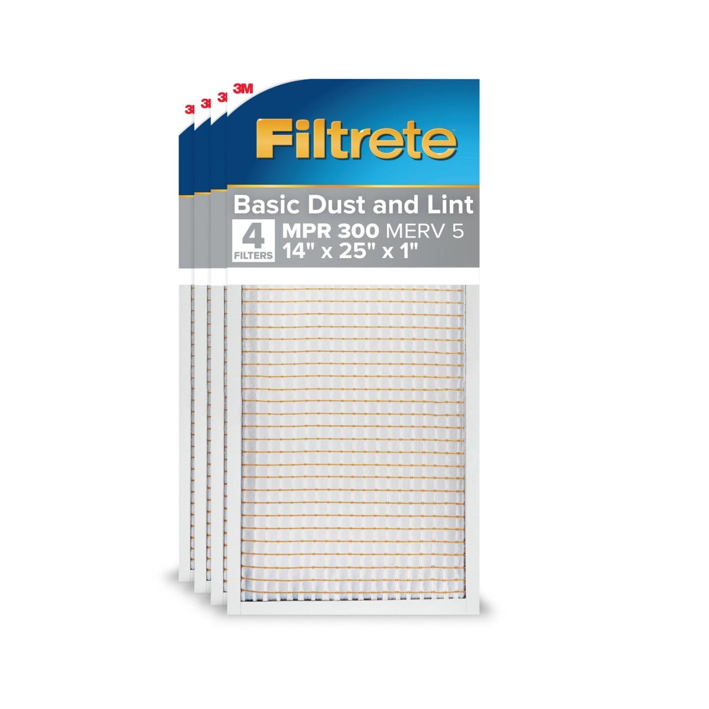 Filtrete 14x25x1 HVAC Furnace Air Filter, MPR 300 MERV 5, Dust Reduction, 4 Filters