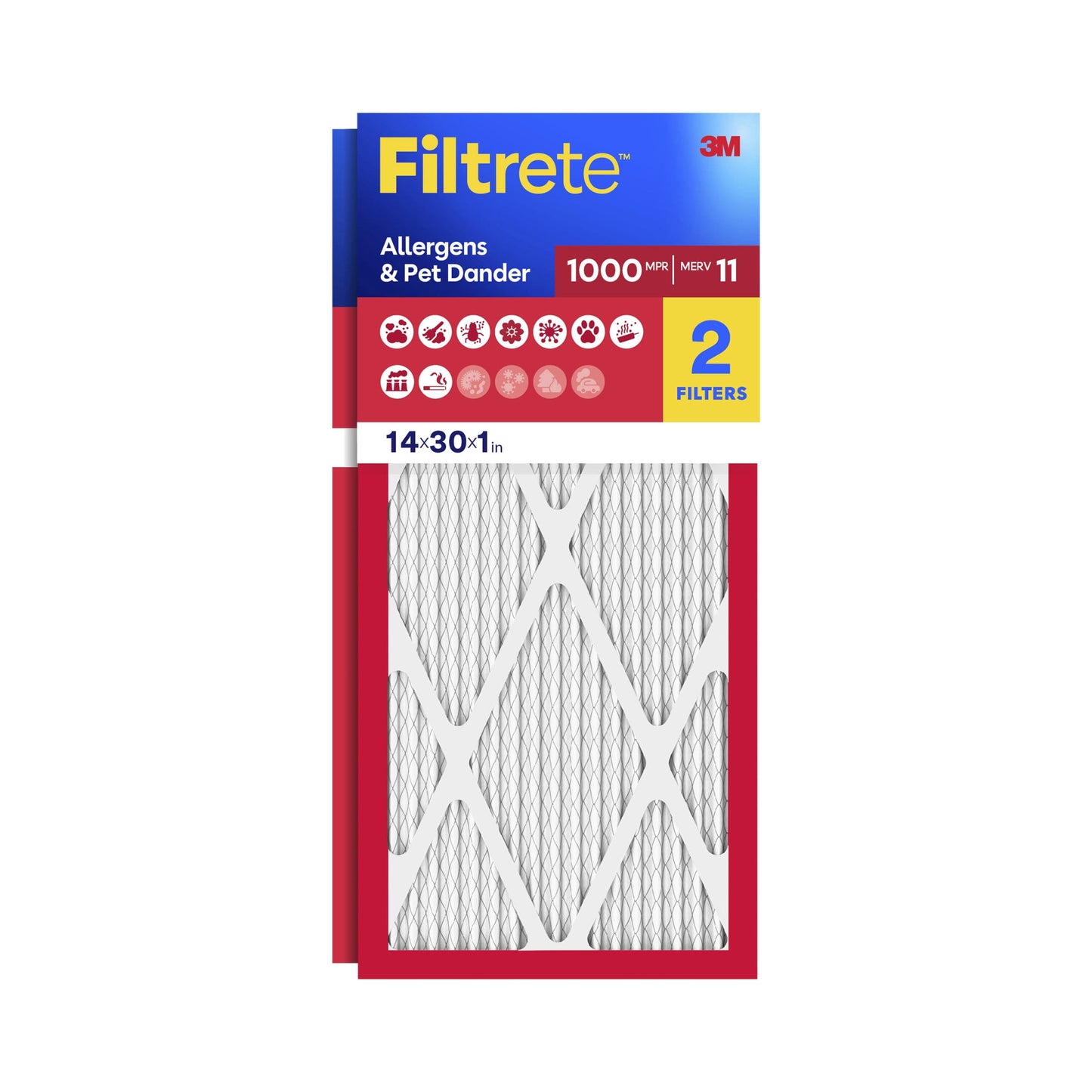 Filtrete 14x30x1 HVAC Furnace Air Filter, MPR 1000 MERV 11, Allergens & Pet Dander, 2 Pack