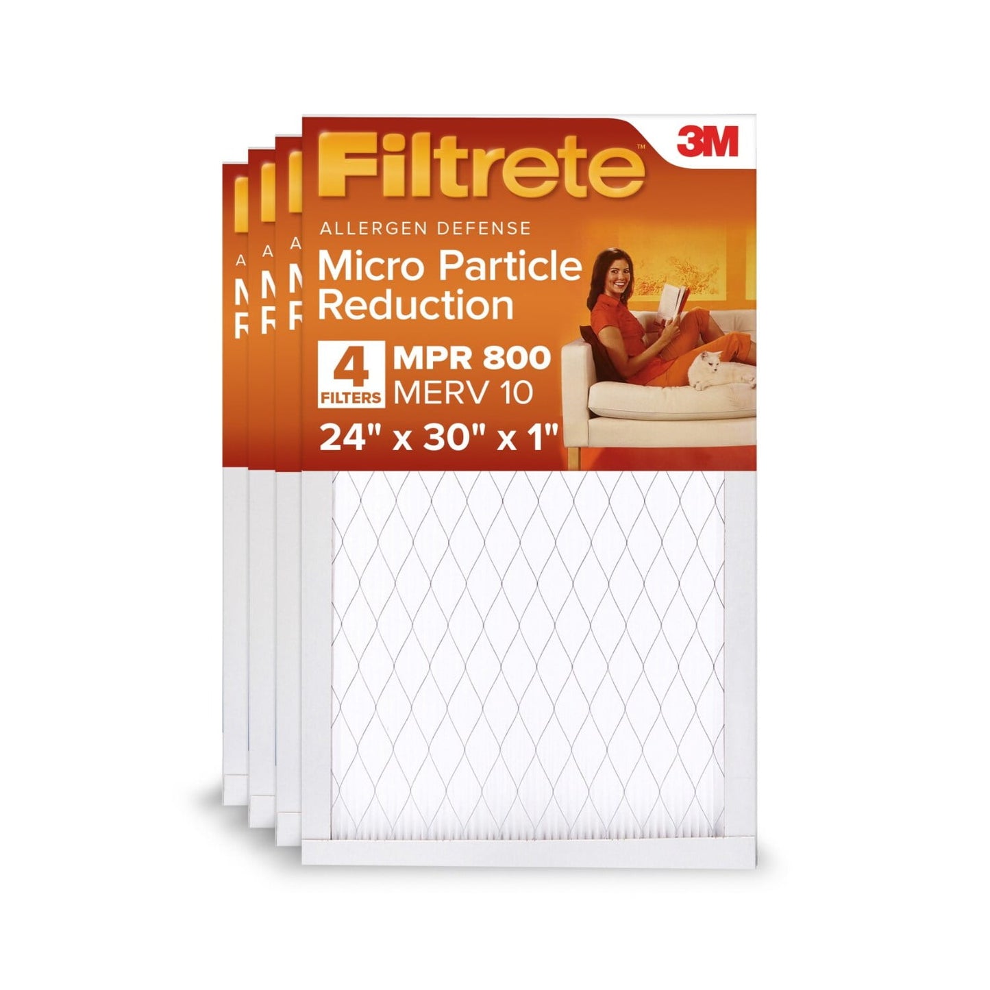 Filtrete 24x30x1 HVAC Furnace Air Filter, MPR 800 MERV 10, Micro Particle Reduction, 4 Pack