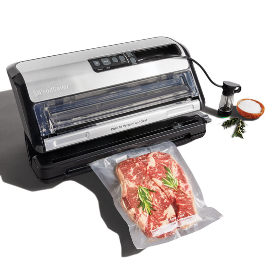 FoodSaver 2-in-1 Professional Vacuum Sealer System, Heavy-Duty Food Sealer With Built-In Handheld, Multiple Food Modes, Includes (1) 11 in Roll & (10) Pre-Cut Bags, For Meat Storage & Sous Vide