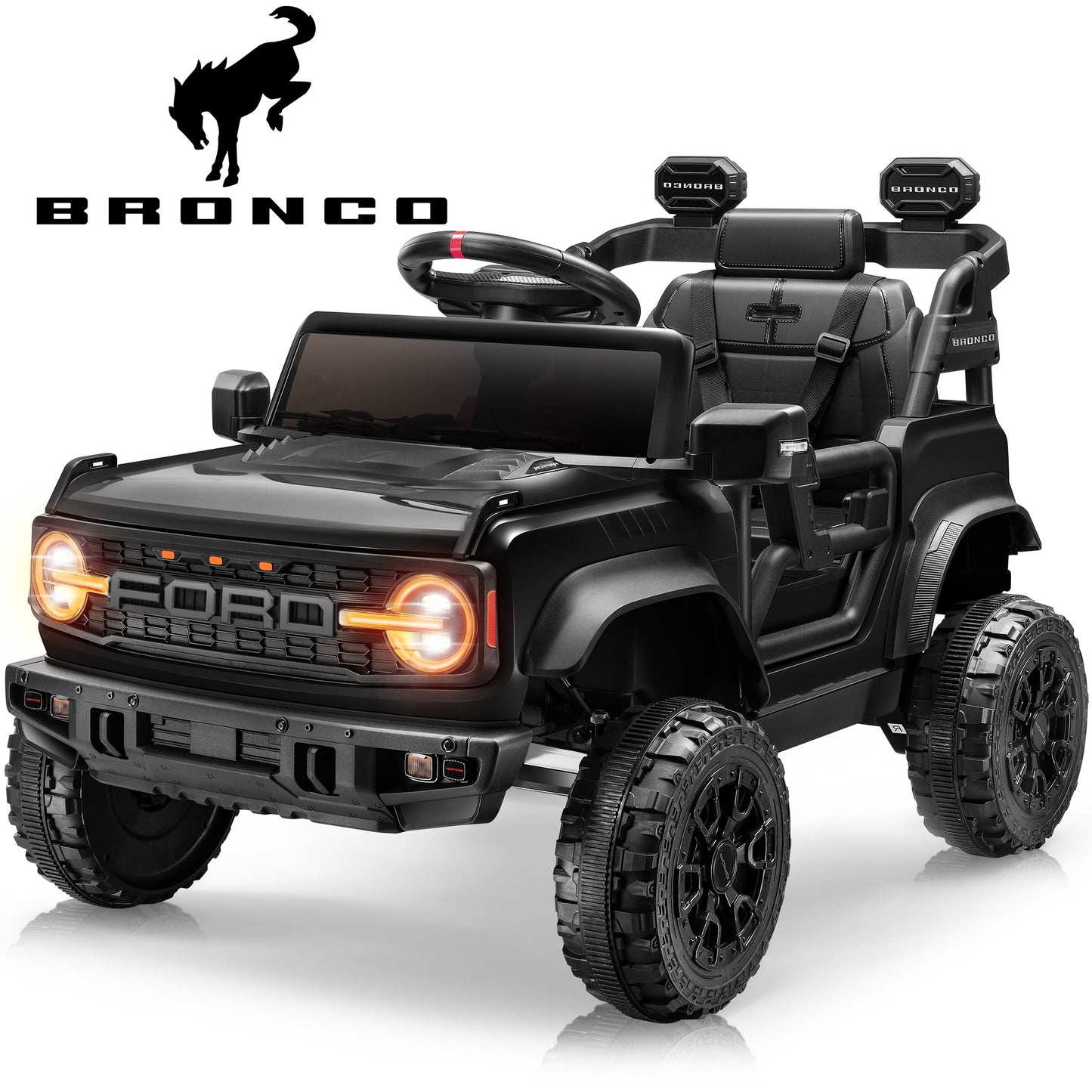iYofe Ford Bronco Raptor Electric Ride on Toy Car for Toddler Kids, 12V Battery Powered Ride on Cars w/Remote Control, Bluetooth & Lights, Pink