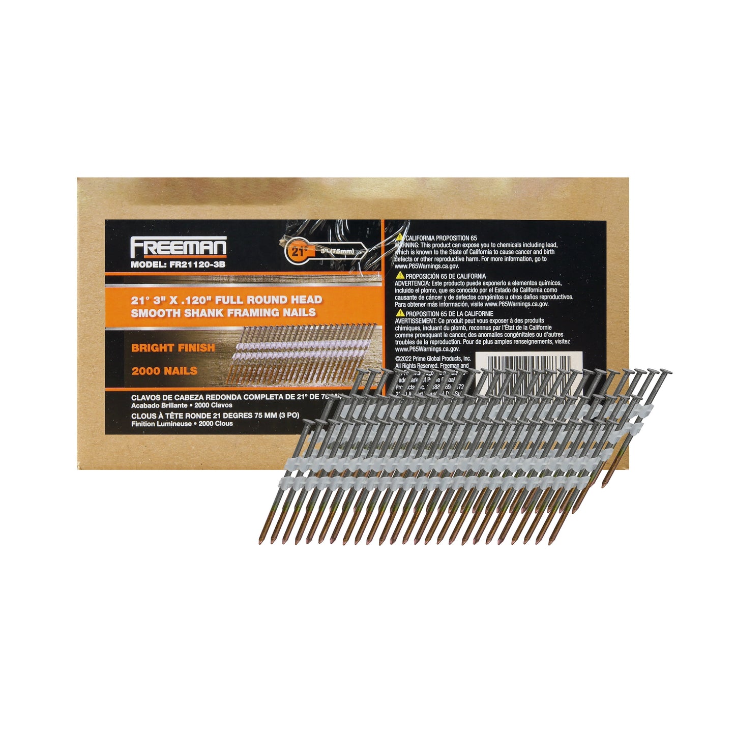 Freeman 21° .120 in. x 3 in. Plastic Collated Bright Smooth Shank Framing Nails (2000 Count)