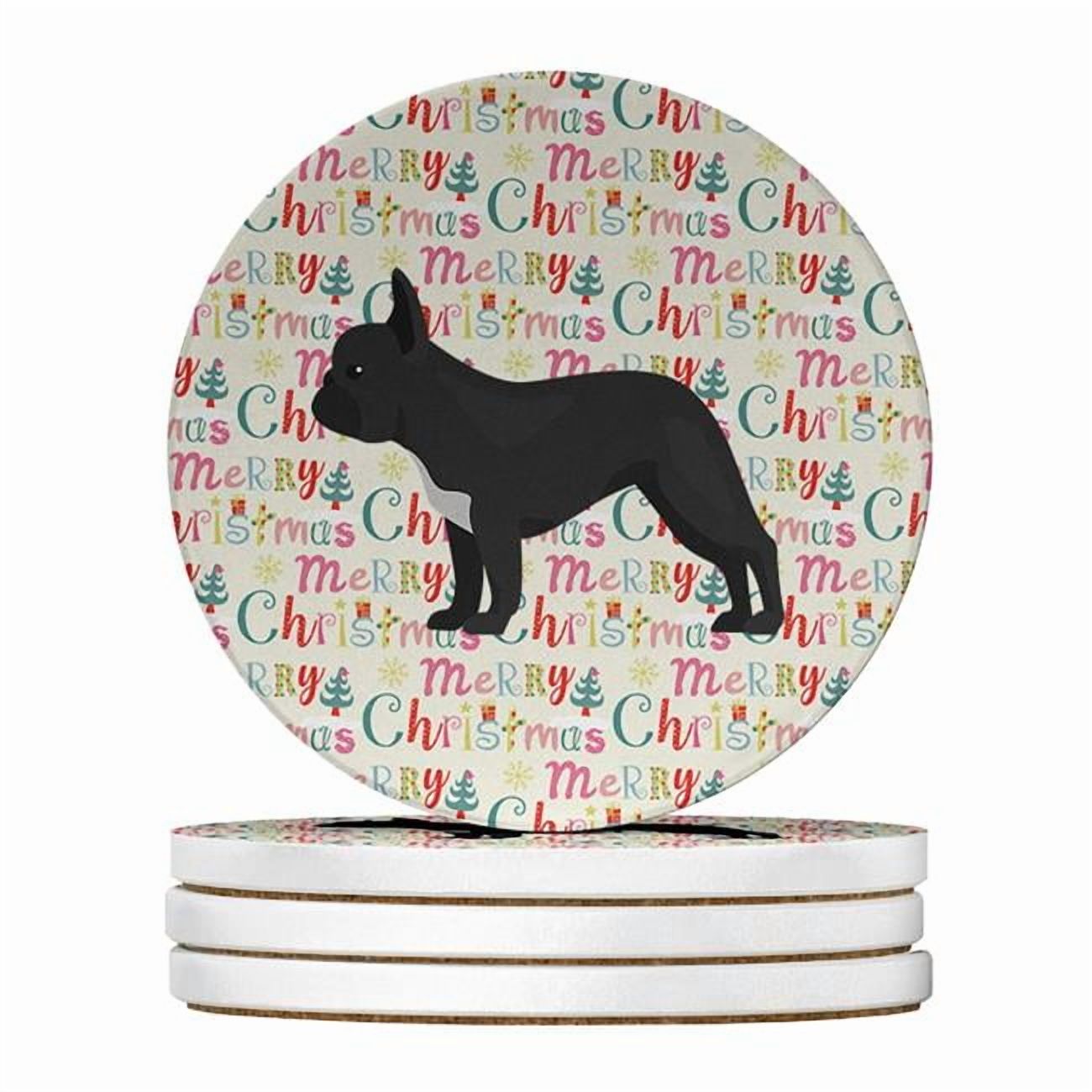 French Bulldog #1 Merry Christmas Large Sandstone Coasters Pack of 4 4 in x 4 in