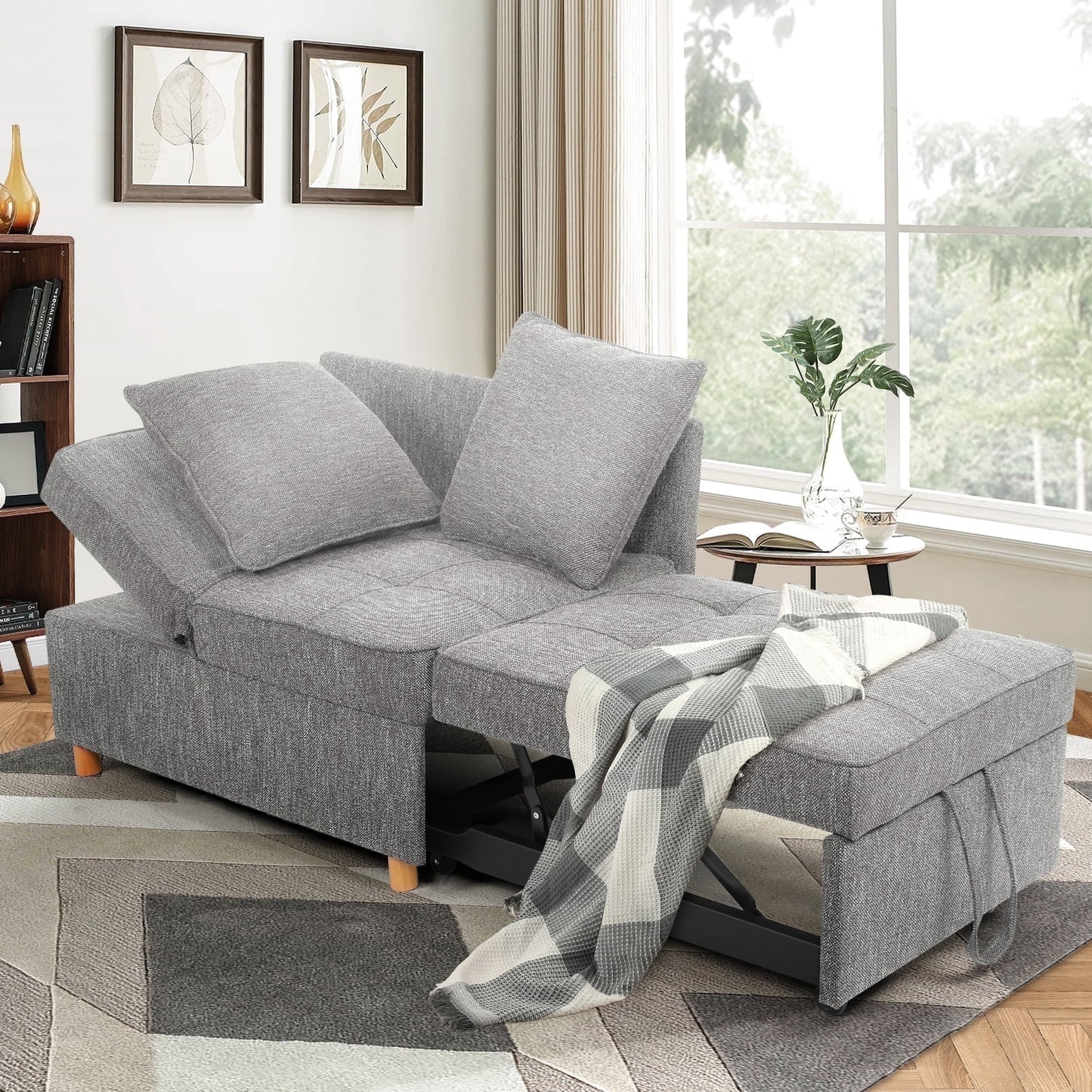 SEJOV 4-in-1 Convertible Sofa Chair Bed, Linen Sleeper Chair for Small Space, Futon Sofa Bed with 5 Adjustable Backrest, Single Small Couch for Living Room Bedroom Apartment, Gray