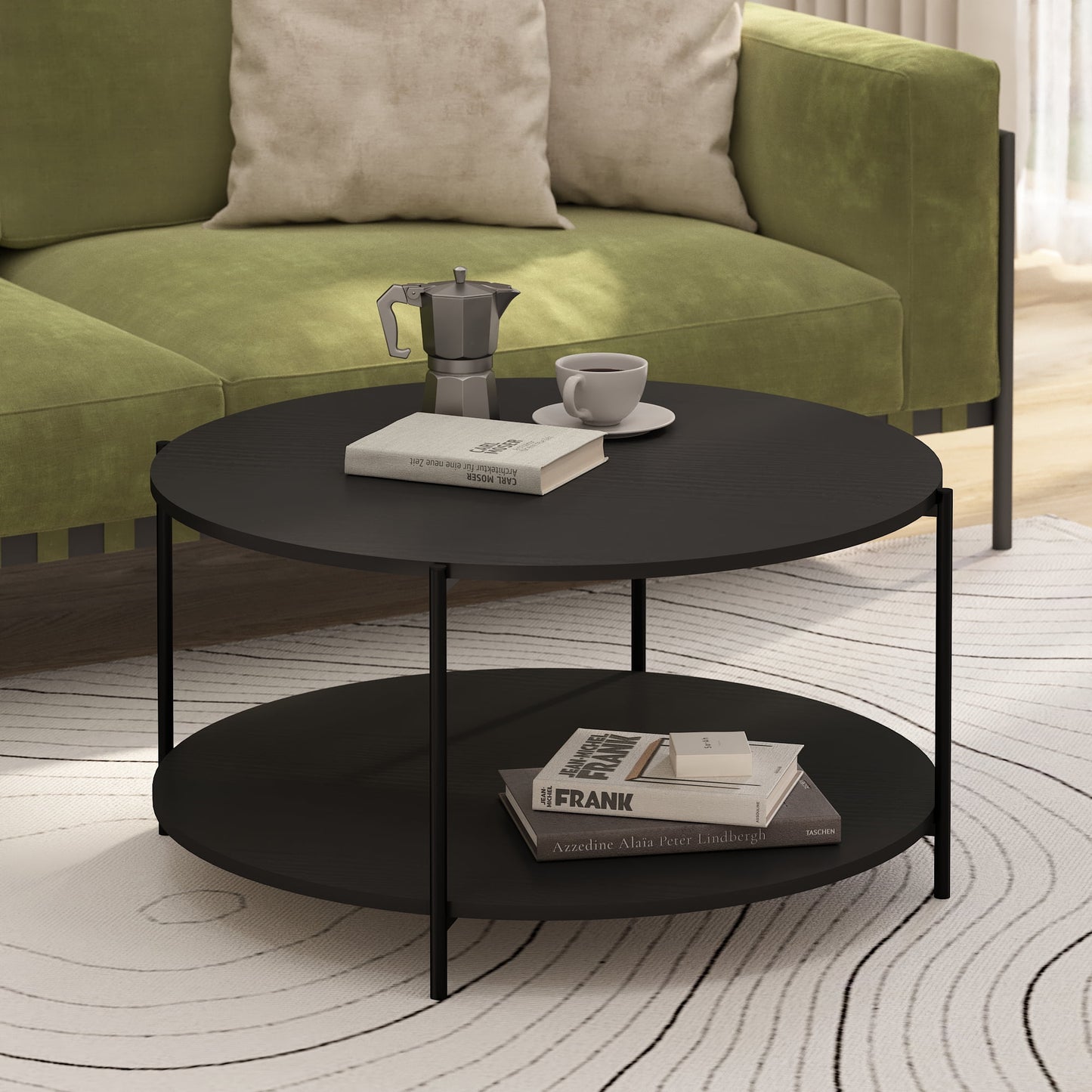 Furinno BESI 2-Tier Round Coffee Table with Metal Legsin Plain White