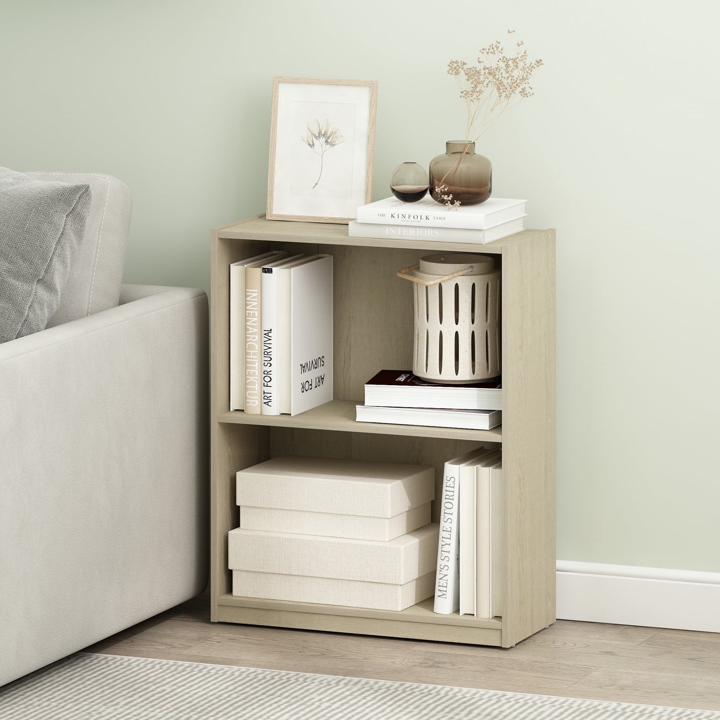 Furinno GRUEN 2-Tier Open Shelf Bookcase in Metropolitan Pine