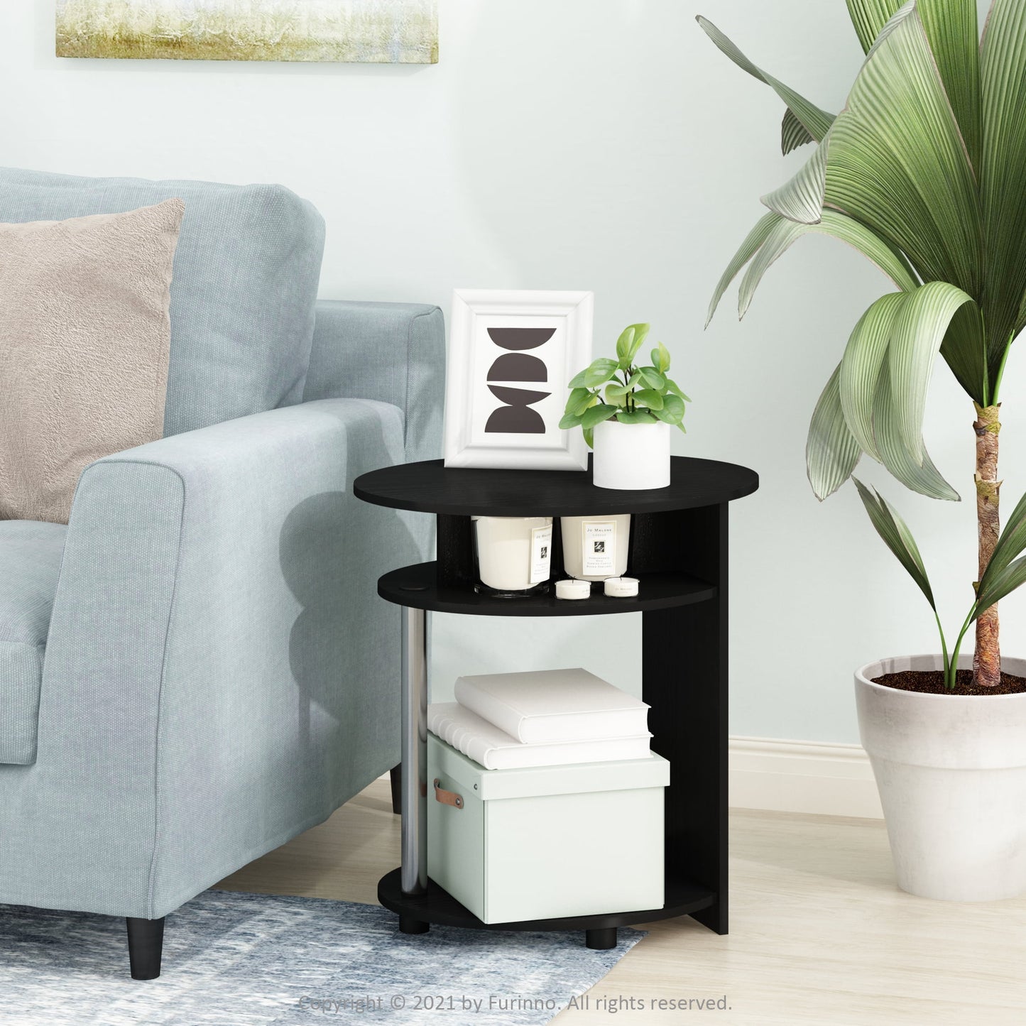 Furinno JAYA Mesa Auxiliar Ovalada de Diseño Sencillo, Americano, Tubos de Acero Inoxidable