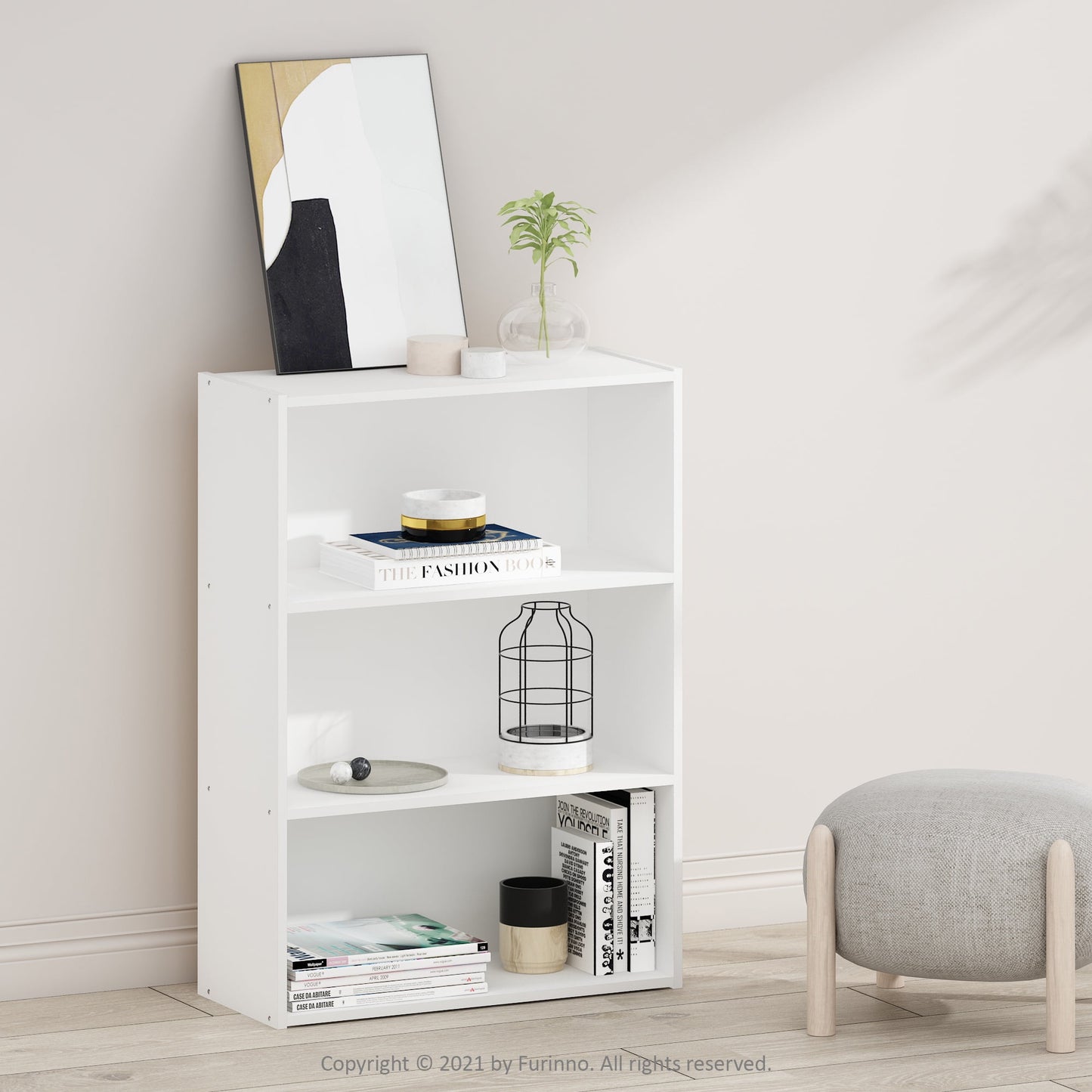 Furinno PASIR Repisa Abierta Contemporánea de Madera Industrializada de 3 Niveles en Blanco Liso