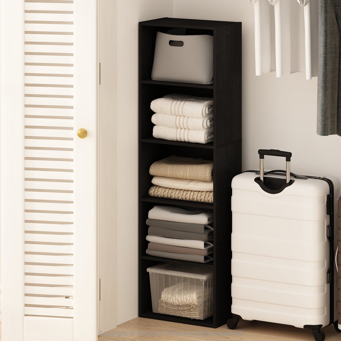 Furinno Reed Estante Abierto de 5 Niveles Multipropósito para Clóset y Almacenamiento de Ropa, Organizador de Almacenamiento, Blackwood