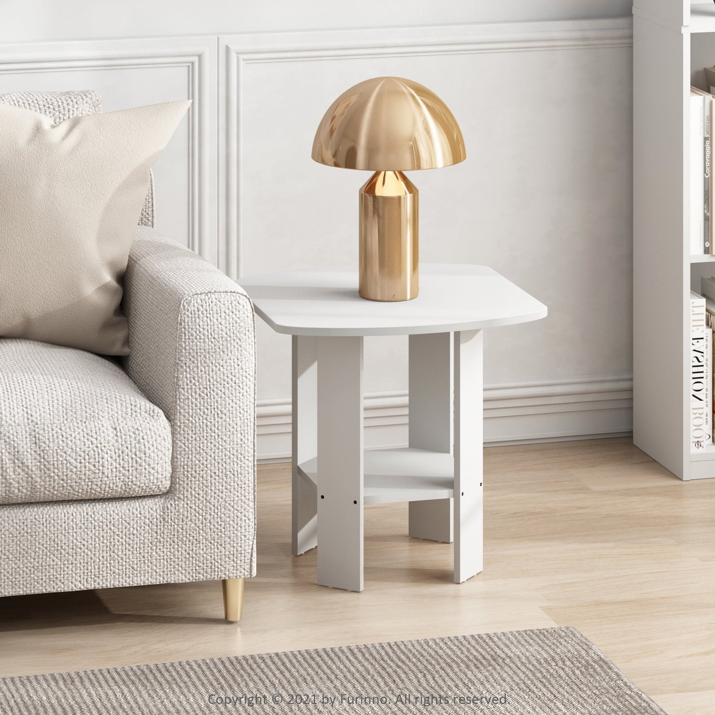 Furinno Simple Design End Table, White, Set of 2