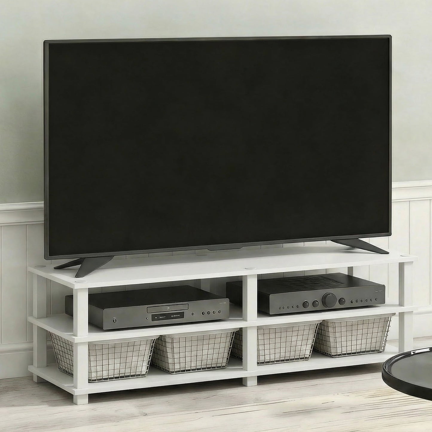 Furinno TURN-N-TUBE 3-Tier Entertainment Center for TVs up to 55" White