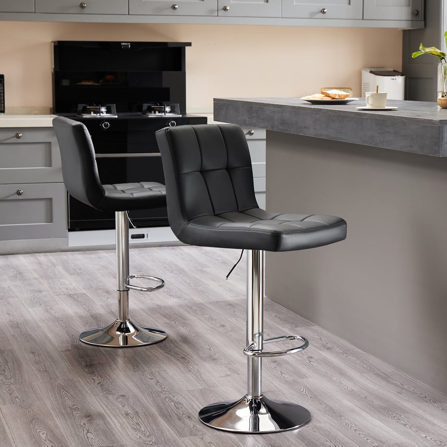 GIANNA Bar Stools Set of 2, PU Leather Adjustable Swivel Barstools, Armless Hydraulic Kitchen Counter Bar Stool, Kitchen Island Chairs Set