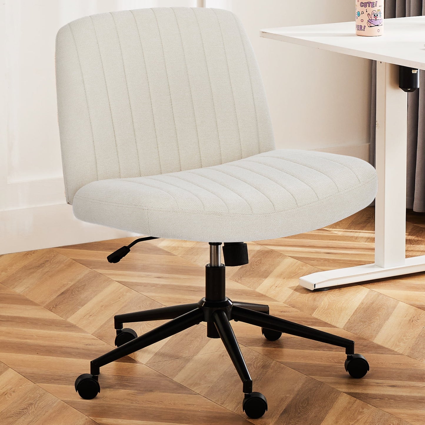 GIANNA Criss Cross Silla, Cómoda Silla de Escritorio de Oficina con Patas Cruzadas y Ruedas, Linda Silla de Tocador de Maquillaje, Silla de Trabajo de Computadora con Asiento Ancho y Altura Giratoria Moderna de Tela para Oficina en Casa