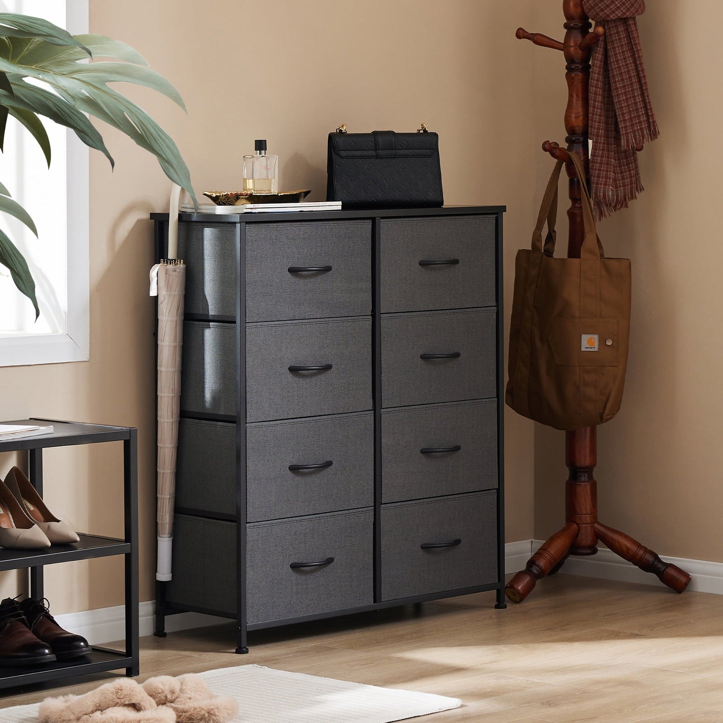 GIANNA Dressers with 8 Fabric Drawers, Organization Furniture for Kitchen, Office, Drawer Cabinet, Hallway, Grey