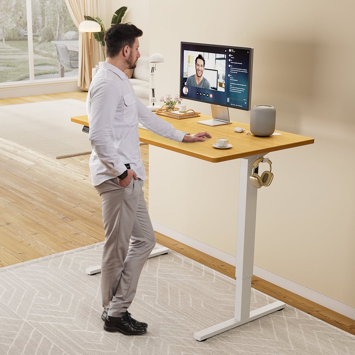 EDX Electric Adjustable Standing Desk - 55"x24" Sit-to-Stand Office Desk with 2 Hooks & Wire Hole