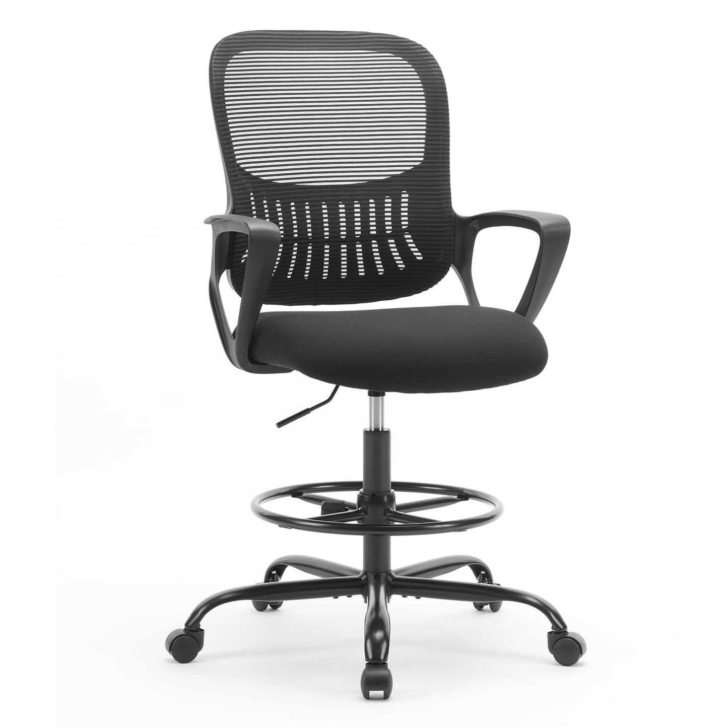 GIANNA Ergonomic Tall Mesh Office Chair with Adjustable Foot Ring, Storable Lumbar Support, Armrests, and Mid-Back Design – High Task Chair with Wheels, Black