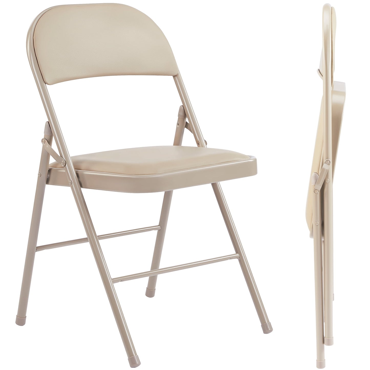 GIANNA Folding Chair 4 Pack, Sturdy Metal Frame Foldable Chairs with Waterproof Pu Leather, For Office, Kitchen, Weddings, Garden, Khaki