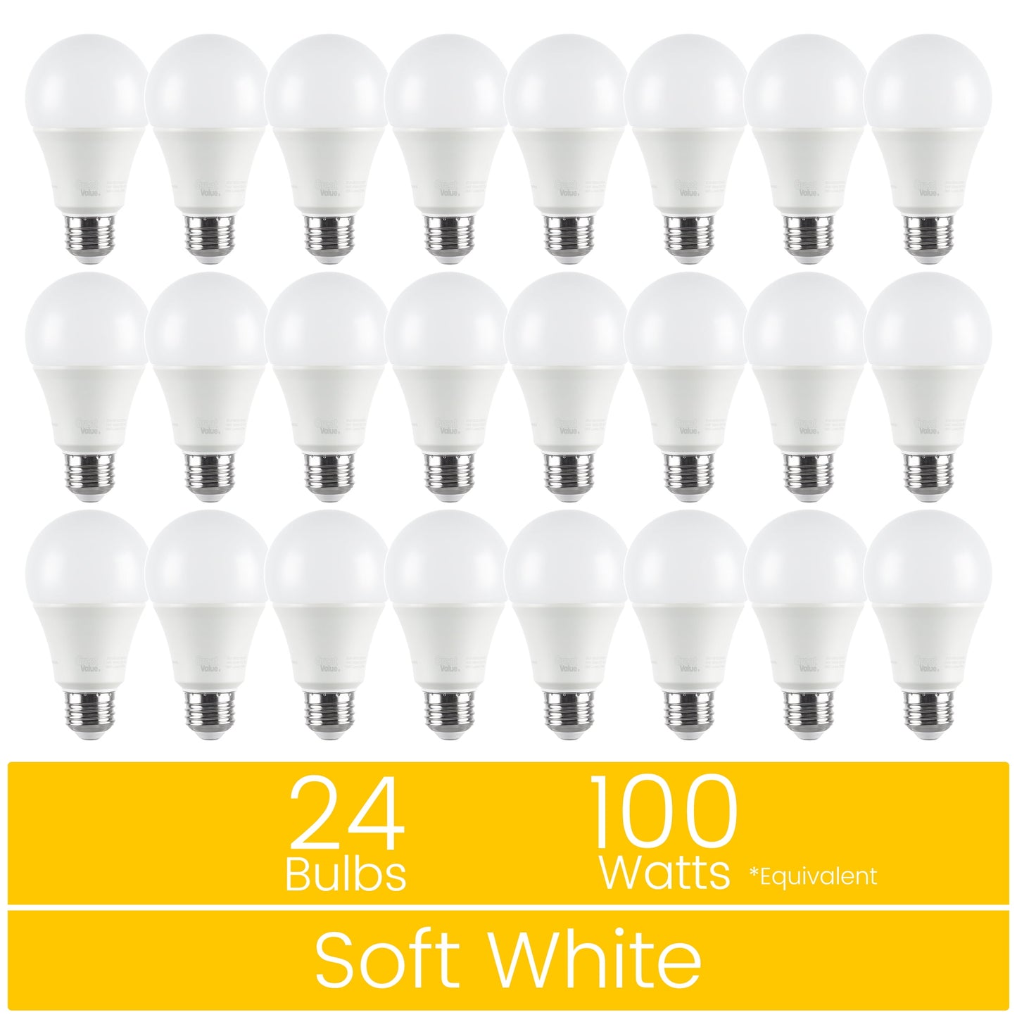 Great Value 18YR A19 LED Light Bulb, 14W (100W Equivalent) Dimmable Soft White E26 Medium Base, 24 Pack