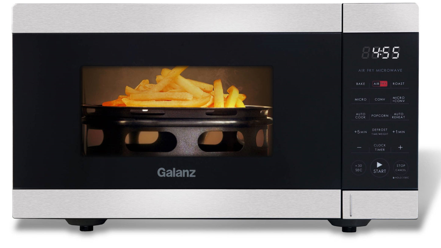 Galanz 0.9 Cu ft Air Fry Countertop Microwave, 900 Watts, Stainless Steel, New