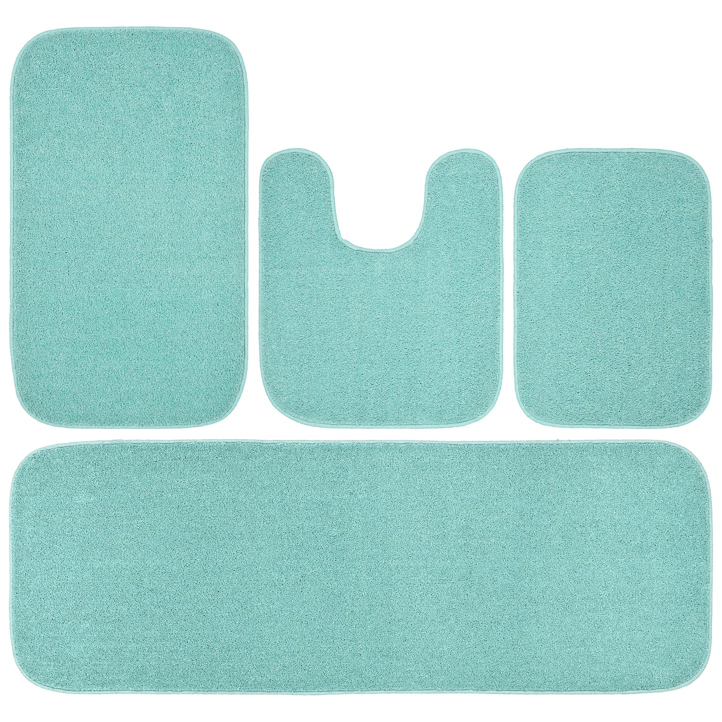 Garland Rug Gramercy Washable Bath Rug Set, 4-Piece (2 Bath Rugs, Contour Rug, Runner Rug) Sea Foam