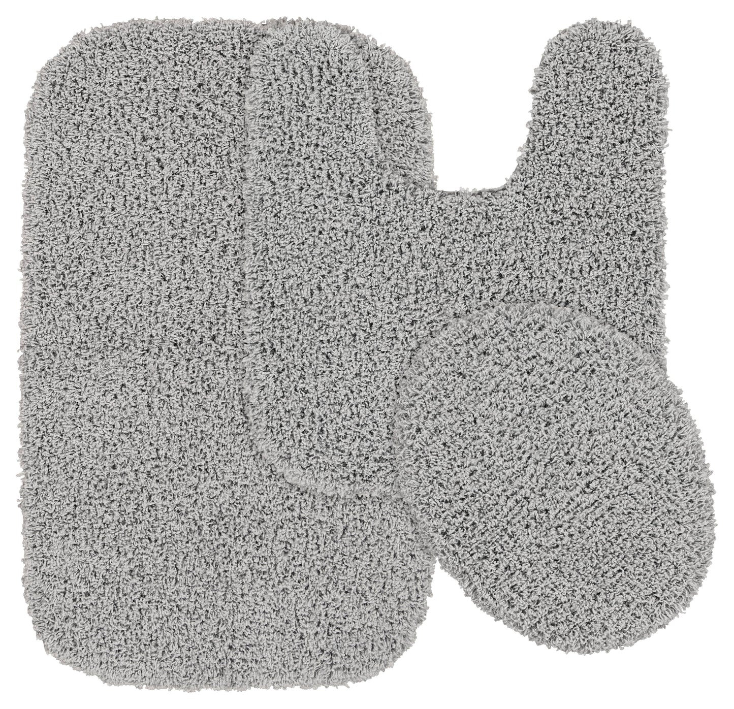 Garland Rug Jazz Washable Bath Rug Set, 3 Piece Set (21"x34" Bath Rug, Contour Rug, & Toilet Lid) Platinum Gray