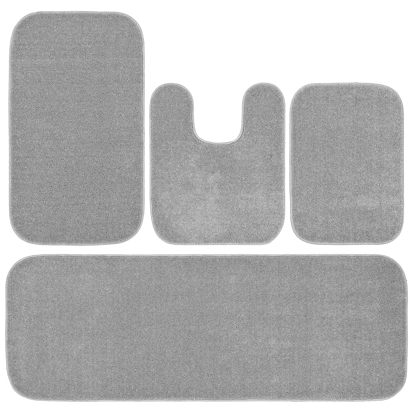 Garland Rug Sedona Washable Bath Rug Set, 4 Piece Set (2 Bath Rugs, Contour Rug, Runner Rug) Silver