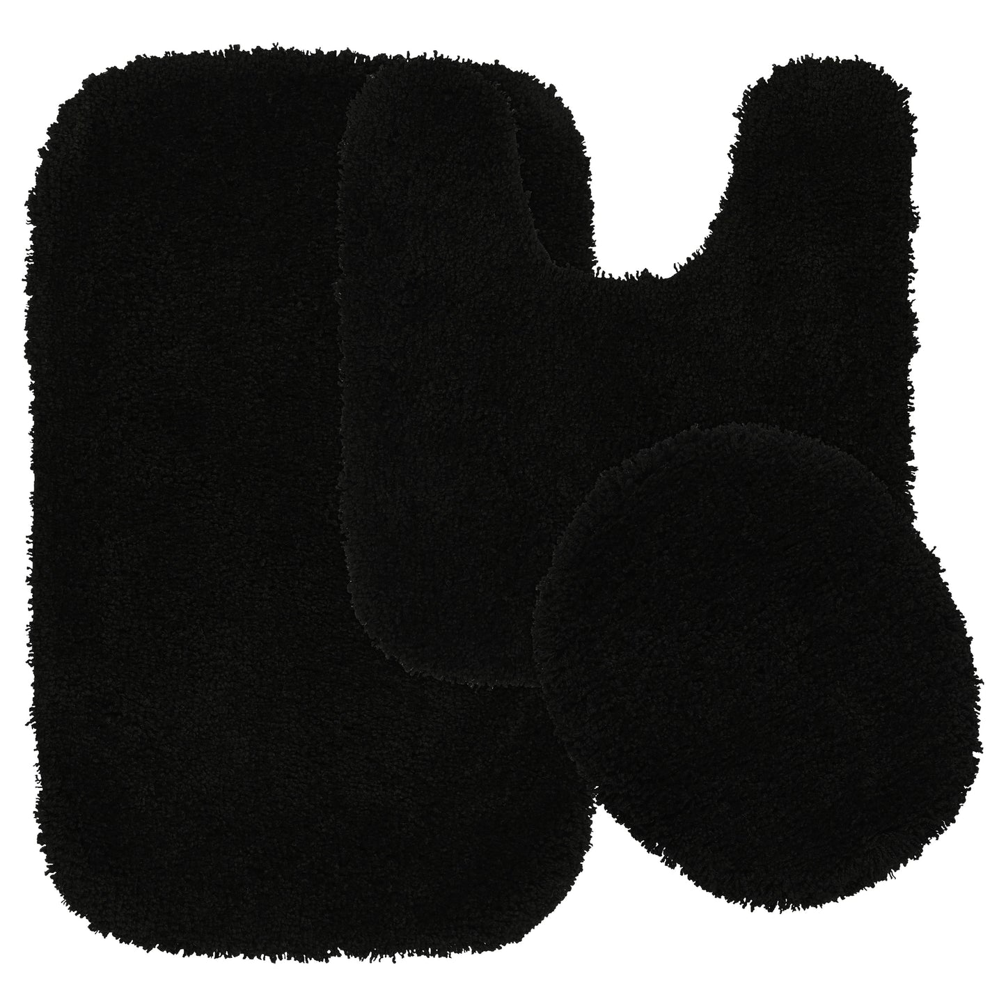 Garland Rug Serendipity Washable Nylon Bath Rug Set, 3 Piece Set (21"x34" Bath Rug, Contour Rug, & Toilet Lid) Black