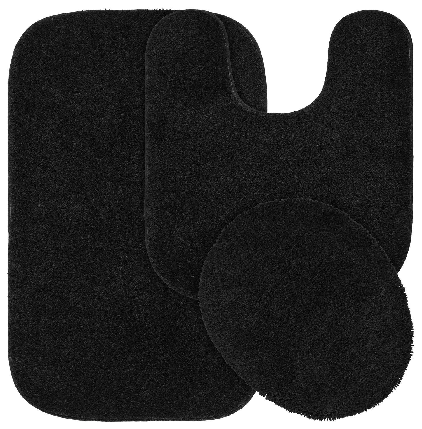 Garland Alfombra Tradicional Lavable, Juego de 3 Piezas (Alfombra de Baño de 21"x34", Alfombra Contorneada y Tapa de Inodoro) Negro