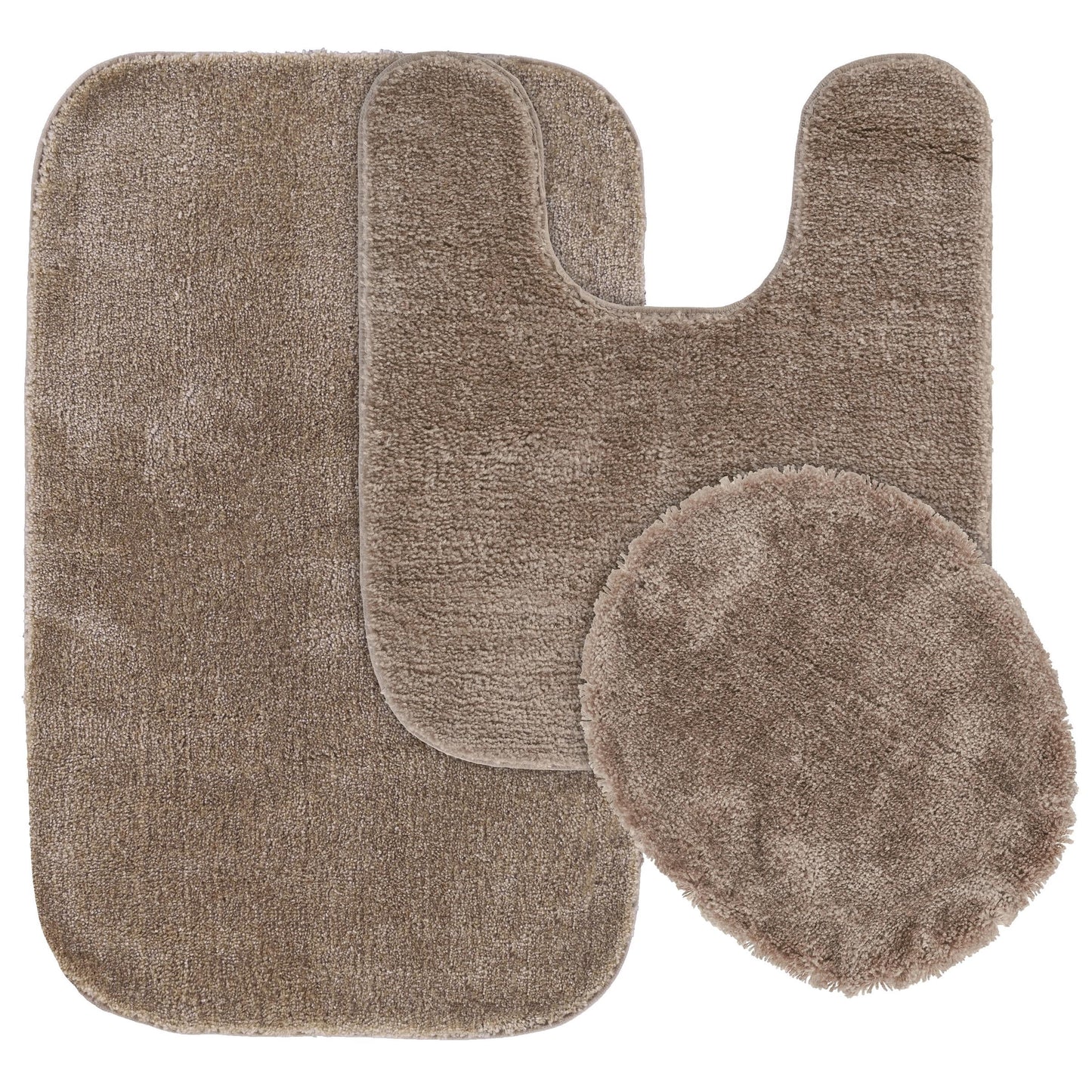 Garland Rug Traditional Washable Bath Rug Set, 3 Piece Set (21"x34" Bath Rug, Contour Rug, & Toilet Lid) Taupe