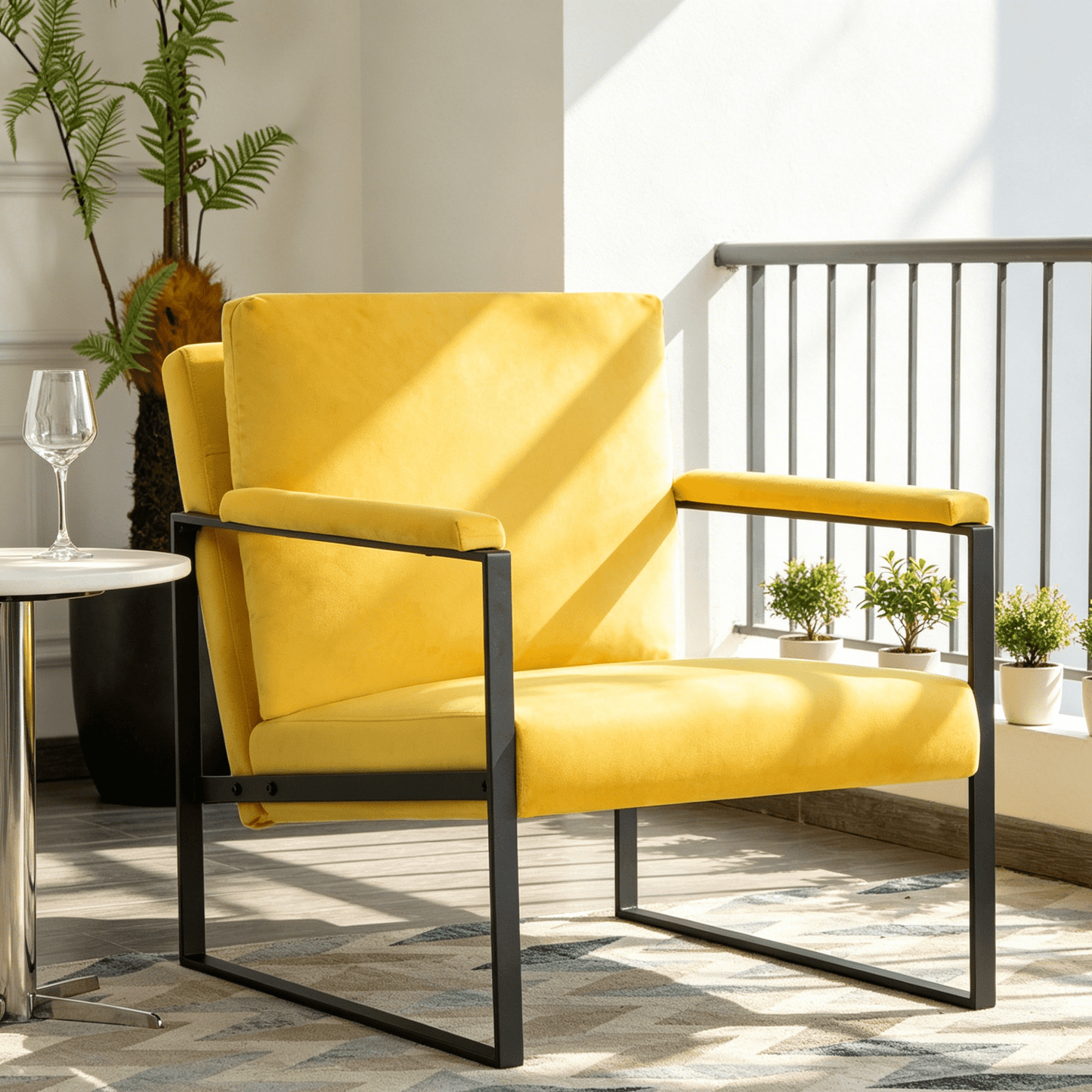 Gewnee 26.8" Accent Armchair, Linen Blend Metal Frame Chair with Square Arms for Living Room, Dark Gray