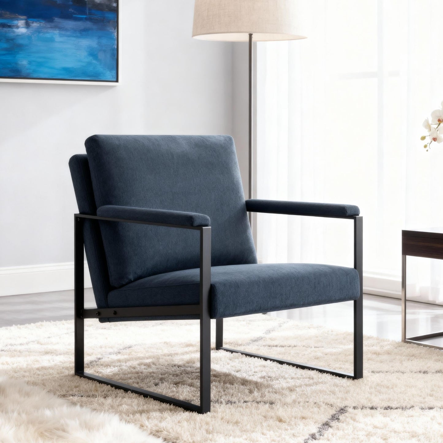 Gewnee 26.8â€Metal Frame Accent Armchair,Single Sofa Chair with Scratch-Resistant Foot Pads & Detachable Washable Backrest,Suitable for Study Rooms and Bedrooms.(Blue)