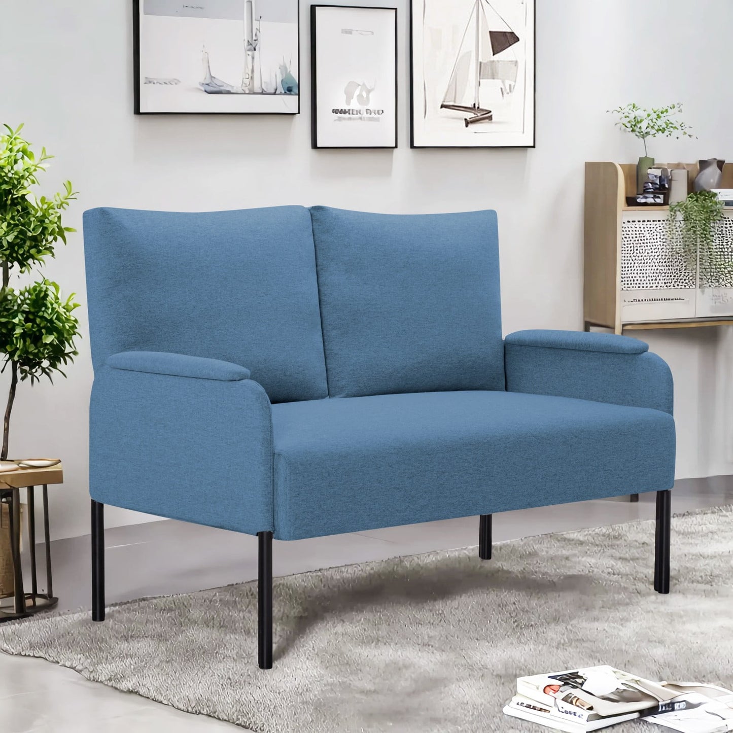 Gewnee Sofá Moderno de Dos Plazas con Estructura de Metal de 45.7", Mezcla de Lino, Sofá Pequeño para Espacios Pequeños, Sala de Estar, Dormitorio