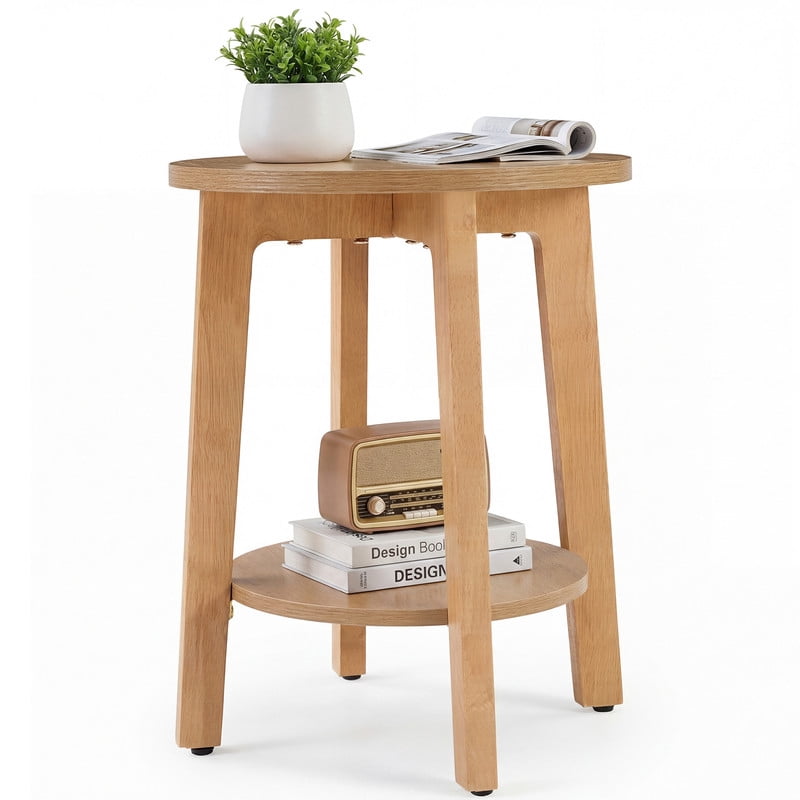 Gianna 2-Tier Round Side Table with Tapered Legs, Small End Table for Living Room & Bedroom,Gray