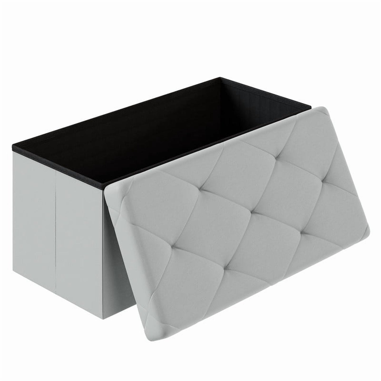 Gianna Otomana Plegable de 30 Pulgadas con Banco de Almacenamiento, Taburete Reposapiés, Banco de Almacenamiento para el Pie de la Cama Tapizado, Capacidad de Carga 660 lbs, para Sala de Estar, Cuero Sintético, Gris