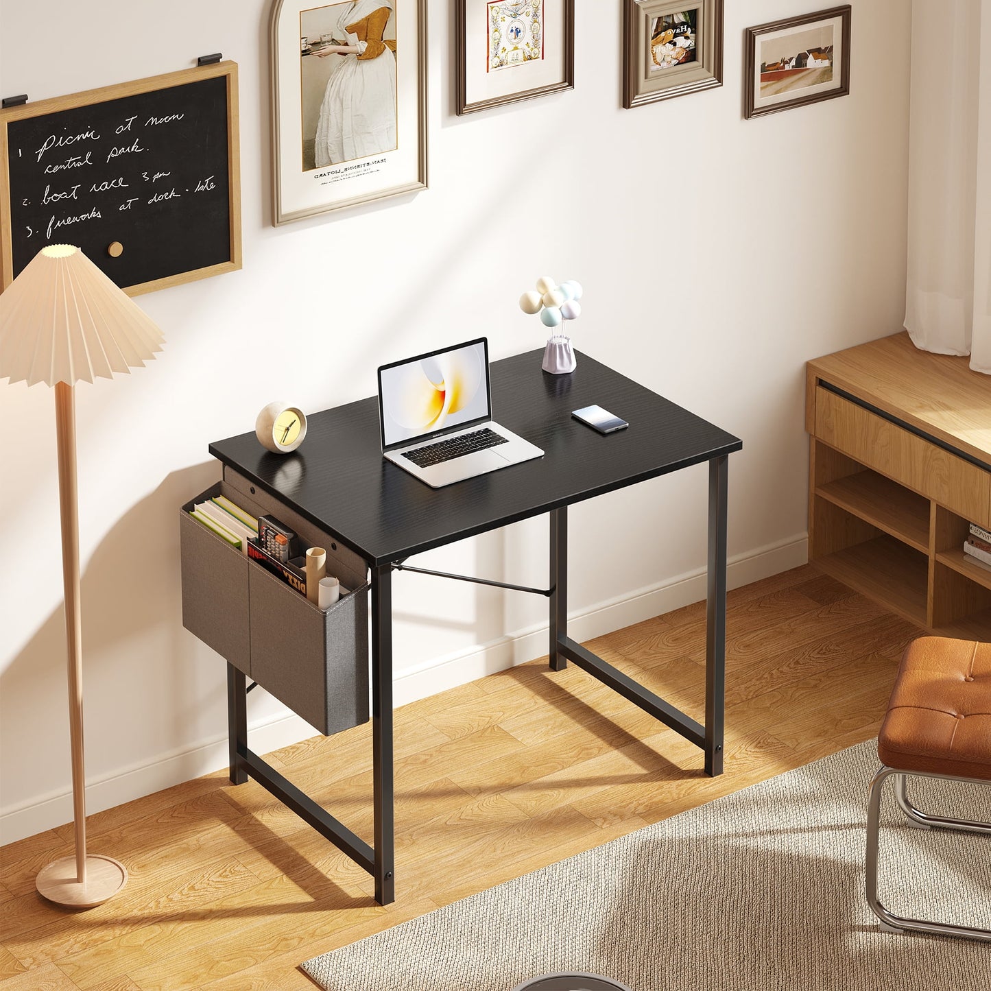 Gianna 31" Computer Desk with Metal Frame, Waterproof Surface and Storage Bag – Perfect for Office Use, Black