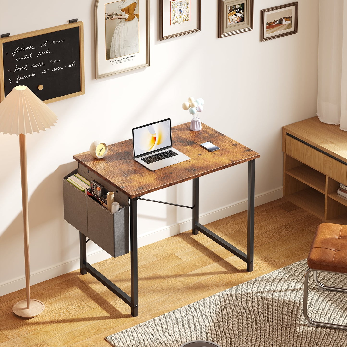 Gianna 31" Computer Desk with Metal Frame, Waterproof Surface and Storage Bag – Perfect for Office Use, Rust Brown