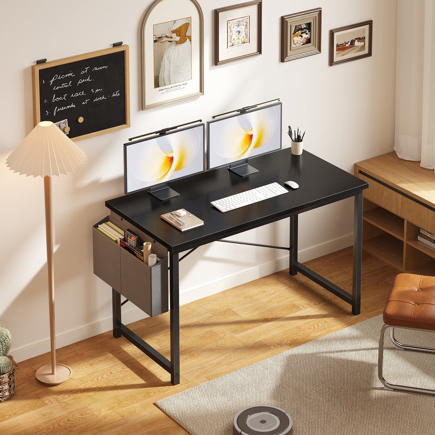 Gianna 47" Computer Desk with Metal Frame, Waterproof Surface and Storage Bag – Perfect for Office Use, Black