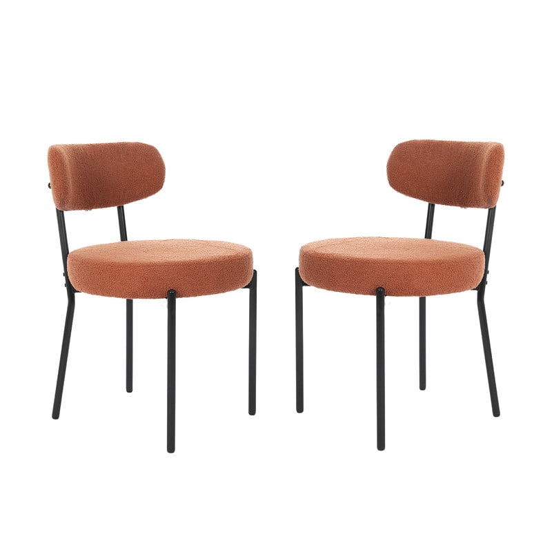 Gianna Dining Chairs Set of 2, Mid Century Modern Chair Round Upholstered Curved Backrest, Kitchen Vanity Living Room Chairs with Black Metal Legs,Gray