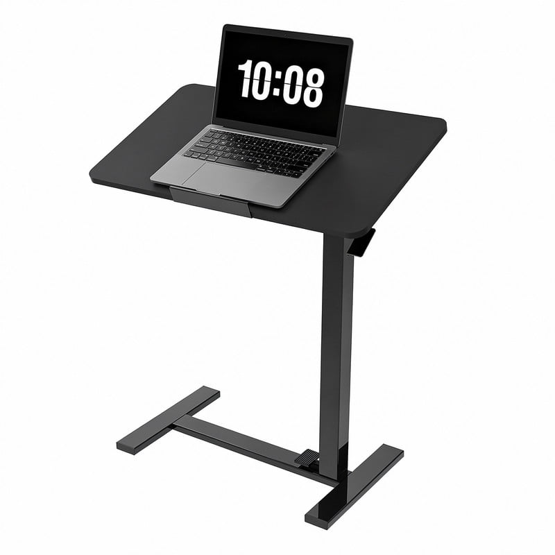 Gianna Dual-Flip C-Shaped Desk, Adjustable Bedside Table with Wheels, Mobile Laptop Desk with Casters Suitable For Laptop, Bed, Sofa, and Office Use,White