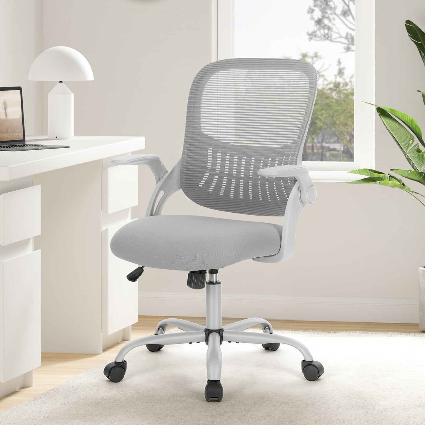 Gianna Ergonomic Mesh Office Chair with Fixed Armrests, Lumbar Support, and Mid-Back Design for Home & Desk Use with Smooth-Rolling Wheels, Gray
