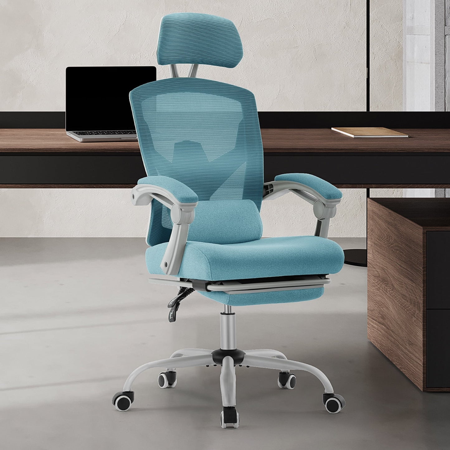 Gianna High-Back Ergonomic Mesh Office Chair with Lumbar Support, Adjustable Headrest, Footrest, and Padded Armrests for Maximum Comfort, Black