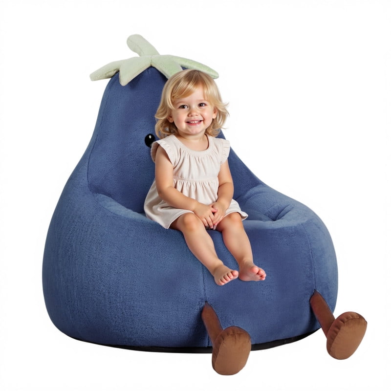 Gianna Silla Puff para Niños, Sofá de 24 Pulgadas para Bebé Relleno con Funda de Piel Sintética de Conejo para Adolescentes y Niños, Silla Sofá Cómoda y Perezosa para Lector, Sala de Estar, Dormitorio, Azul Oscuro