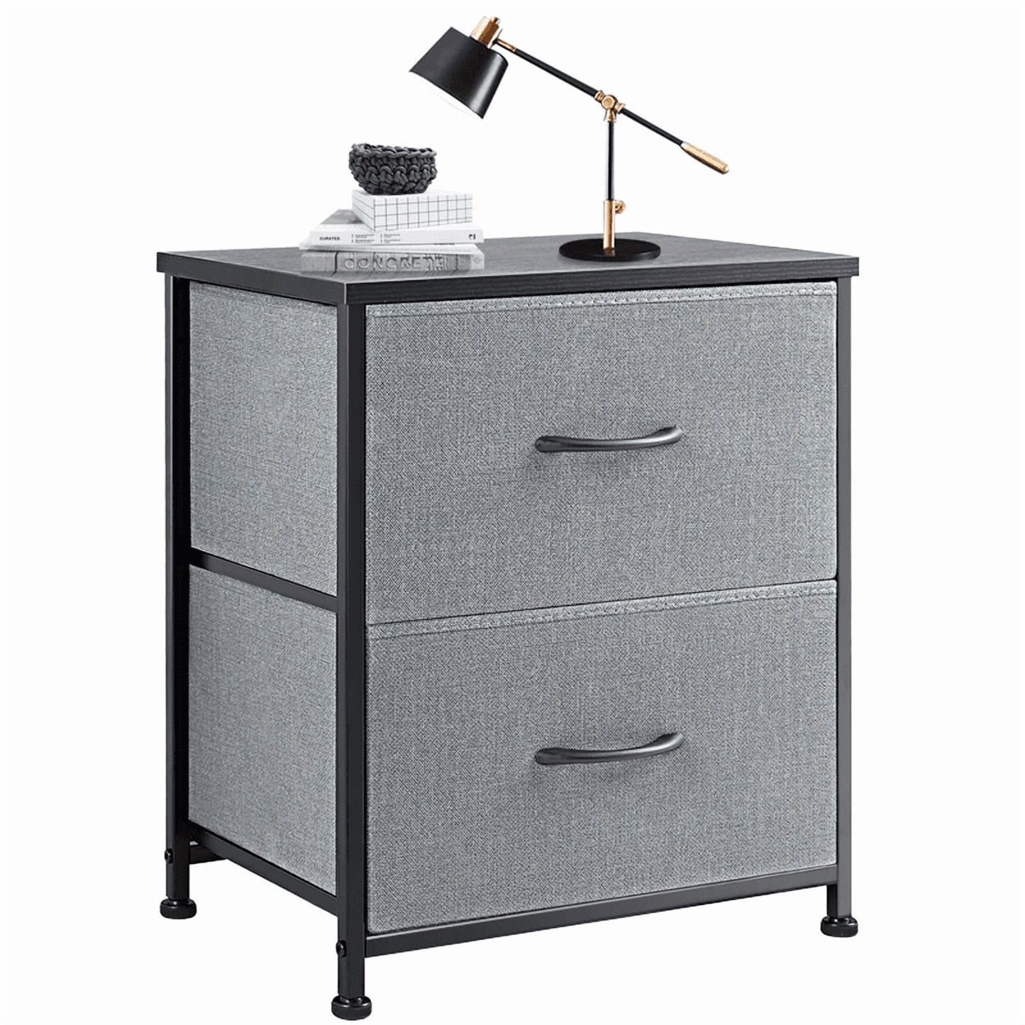 EDX Nigtstand for Bedroom, Tall Chest Organizer with Fabric Bins, Steel Frame, Grey