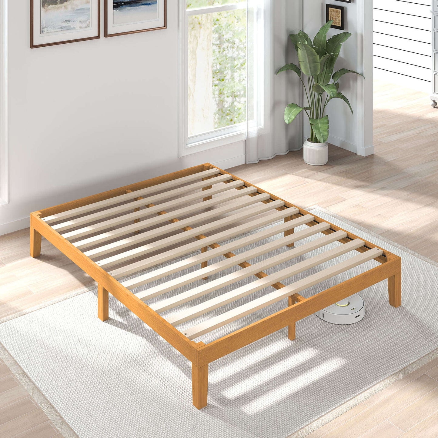 Gianna Solid Wood Bed Frame, Bed Base with Wood Slat Support, No Box Spring Needed,Full Size