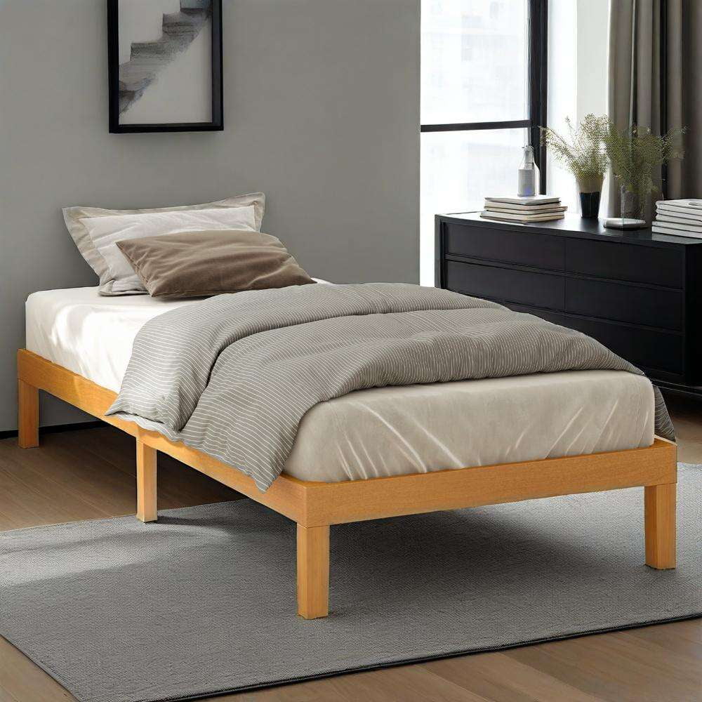 Gianna Solid Wood Bed Frame, Bed Base with Wood Slat Support, No Box Spring Needed,Twin Size
