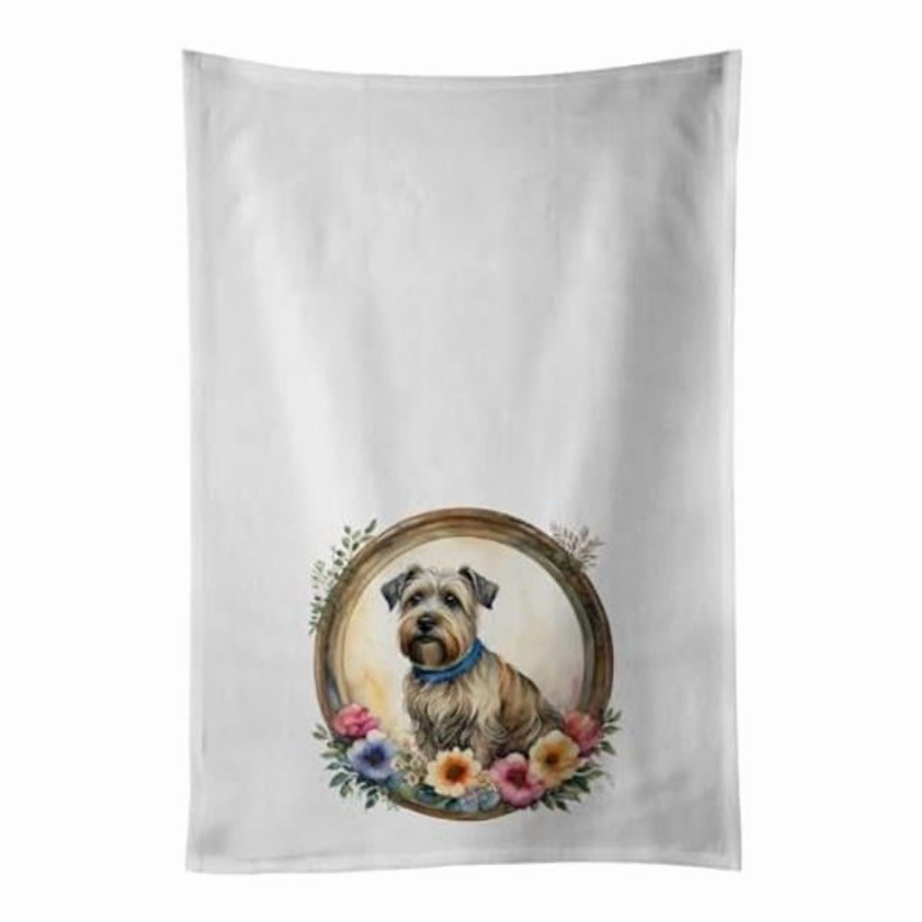 Glen of Imaal Terrier and Flowers Kitchen Towel Set of 2 White Dish Towels 19 in x 28 in