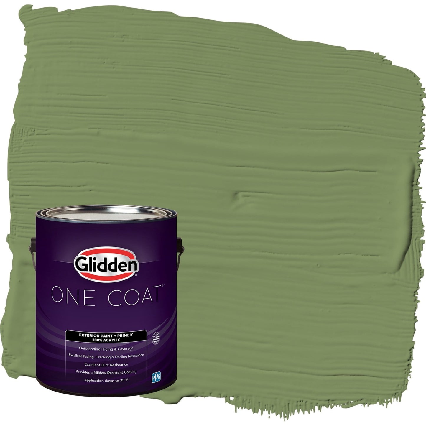 Glidden One Coat Moss Point Green / Green Satin Exterior Paint with Primer, 1 Gallon