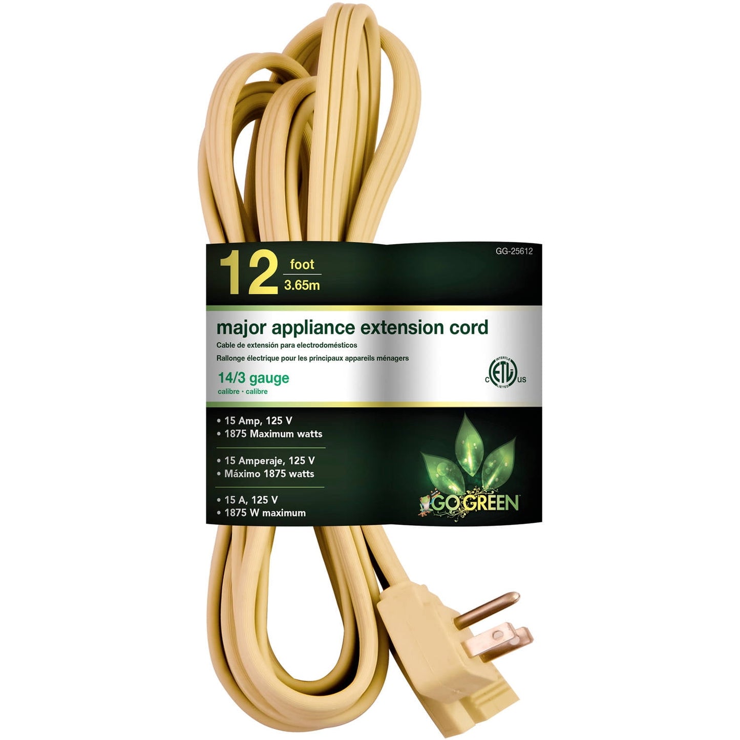GoGreen Power (GG-25620) 14/3 20’ SPT-3 Appliance Cord, Beige